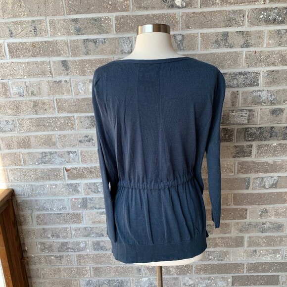 LOFT LOU & GREY Belted Sweater Tie Waist Bow Knit Top Blue Grey XS Long Sleeve - Picture 3 of 8
